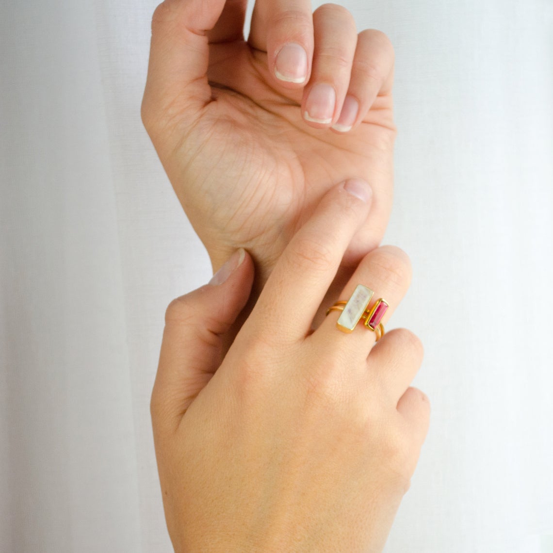 Custom Mother's Birthstone Adira Bar Ring Set, Sterling Silver