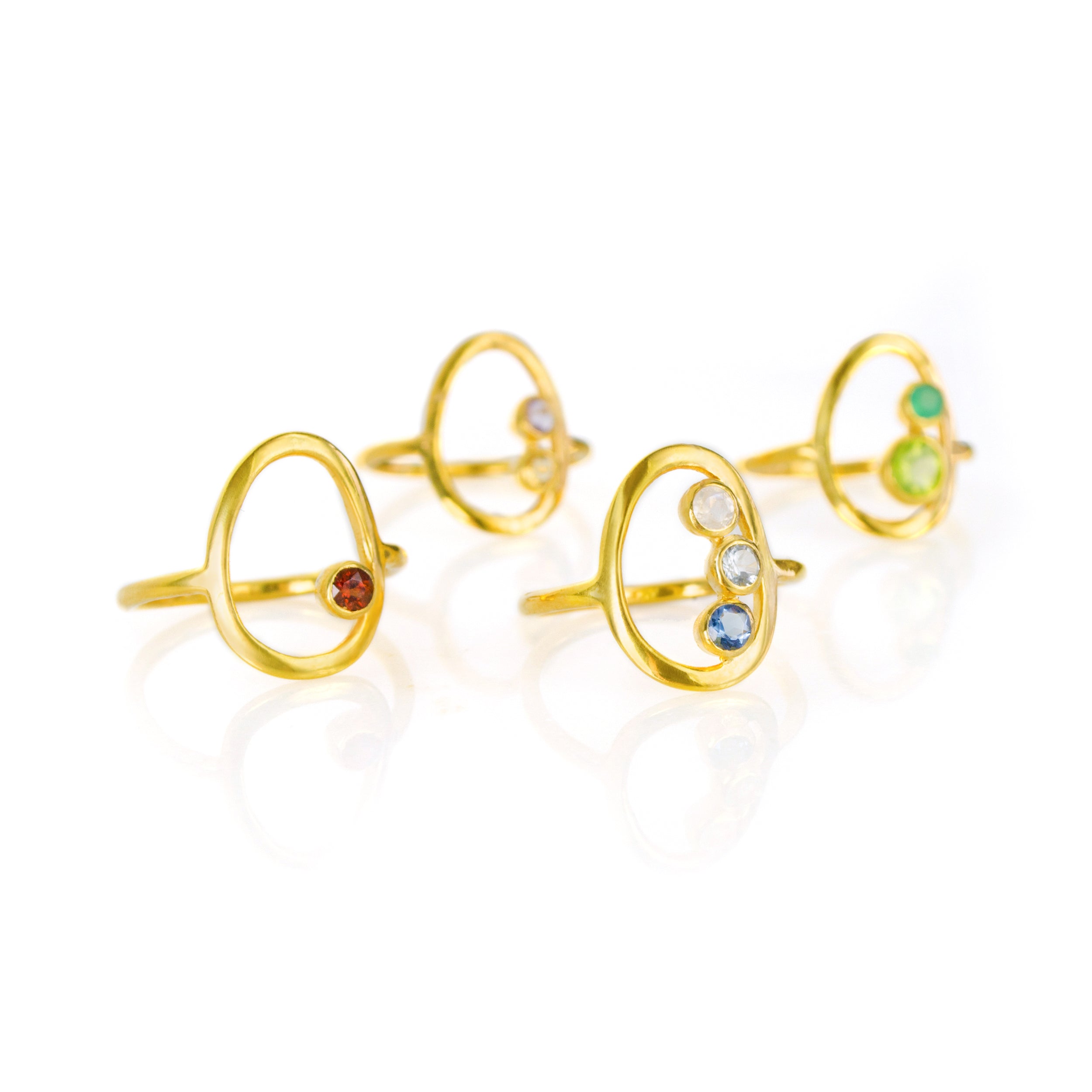 Open Oval Ring, Triple Birthstone Mother's Ring, Mom of Three