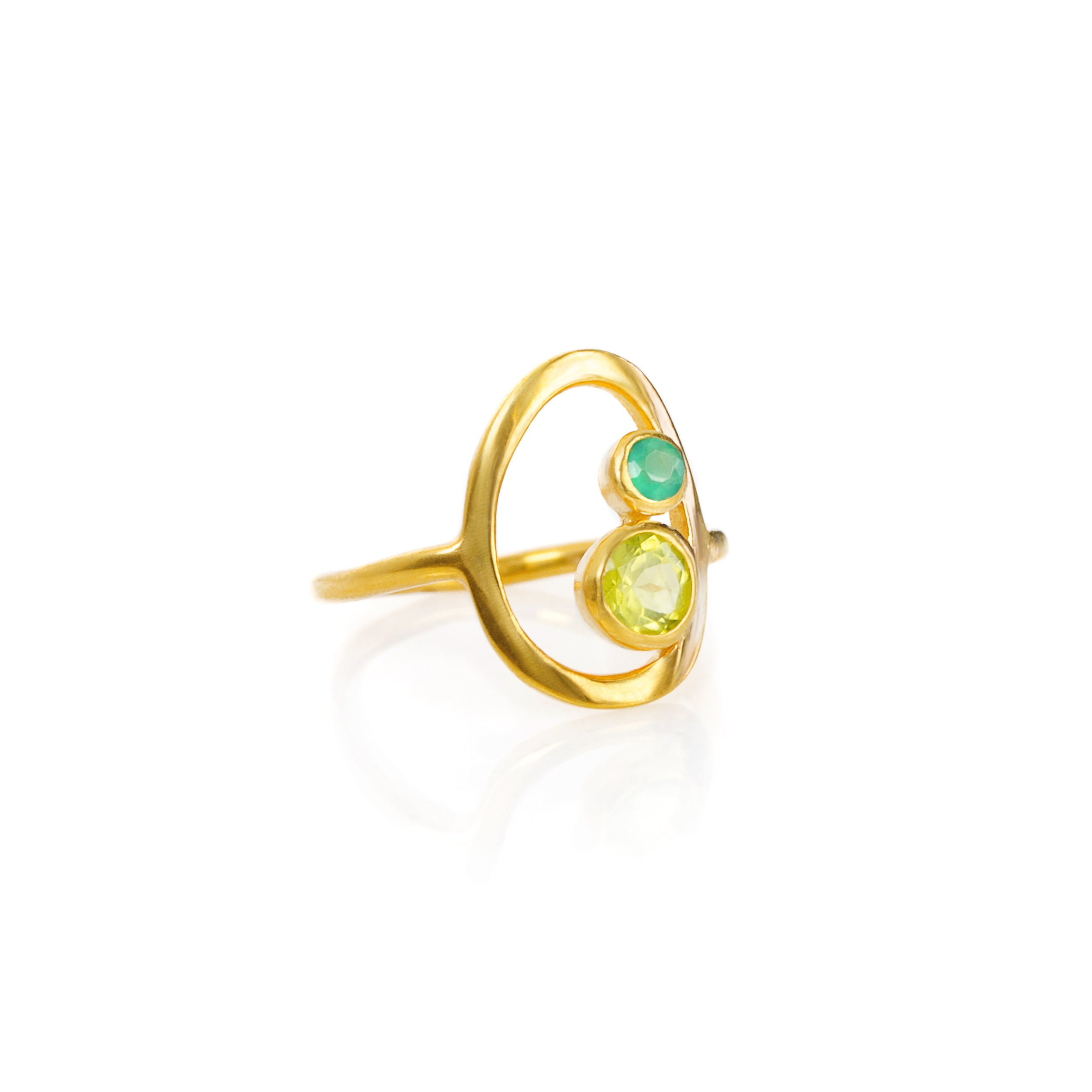 Mother's Open Oval Dual Birthstone Ring, Personalized Mother & Child Bezel Set 2-Stone Ring, Sterling Silver, Gold Vermeil Christmas Gift for New Mom