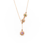 lariatnecklacerosegoldwithbirthstonesandsunburstpendantslariatbirthstonenecklacesuncharmnecklace