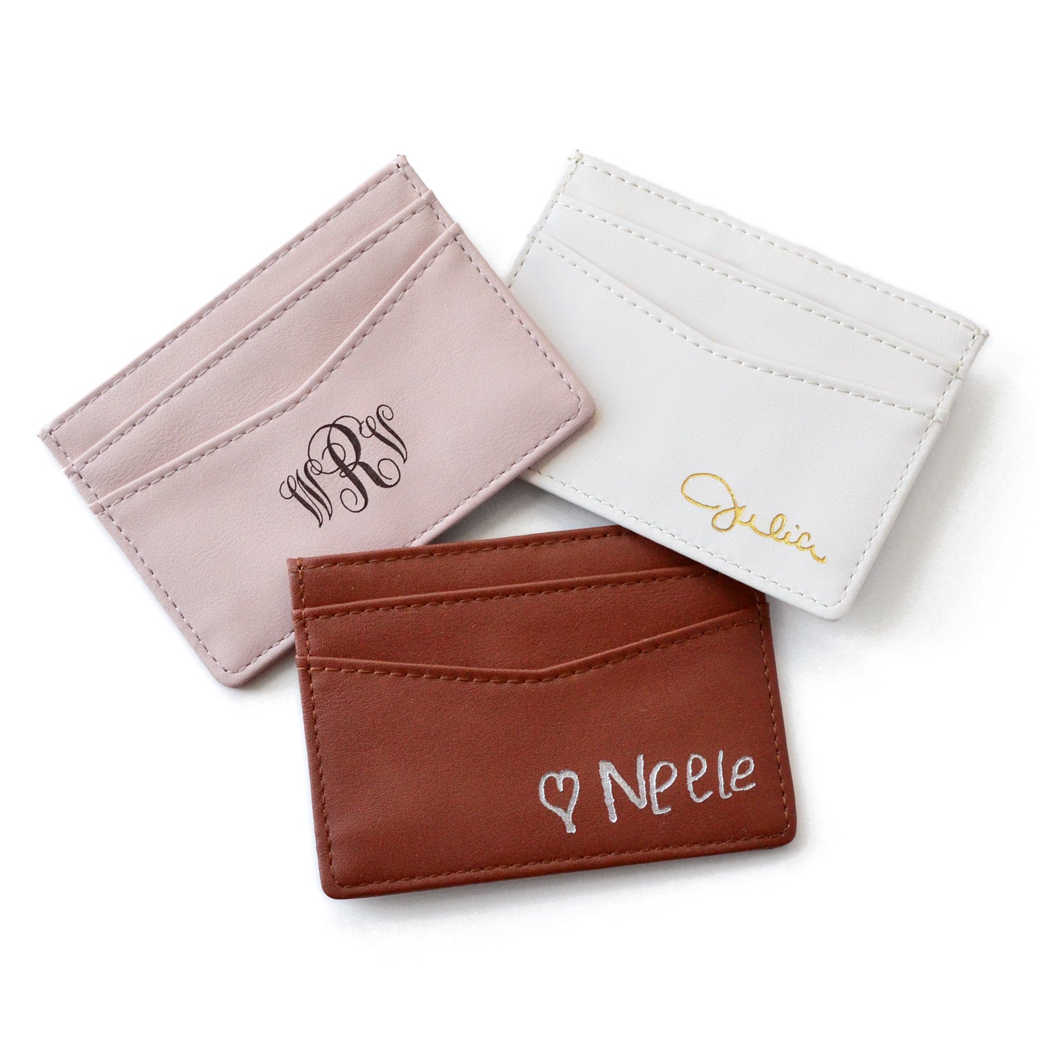 Personalised Leather Card Holder with Zip Pocket. Wallet, Credit Card Holder. Blush / No Personalisation