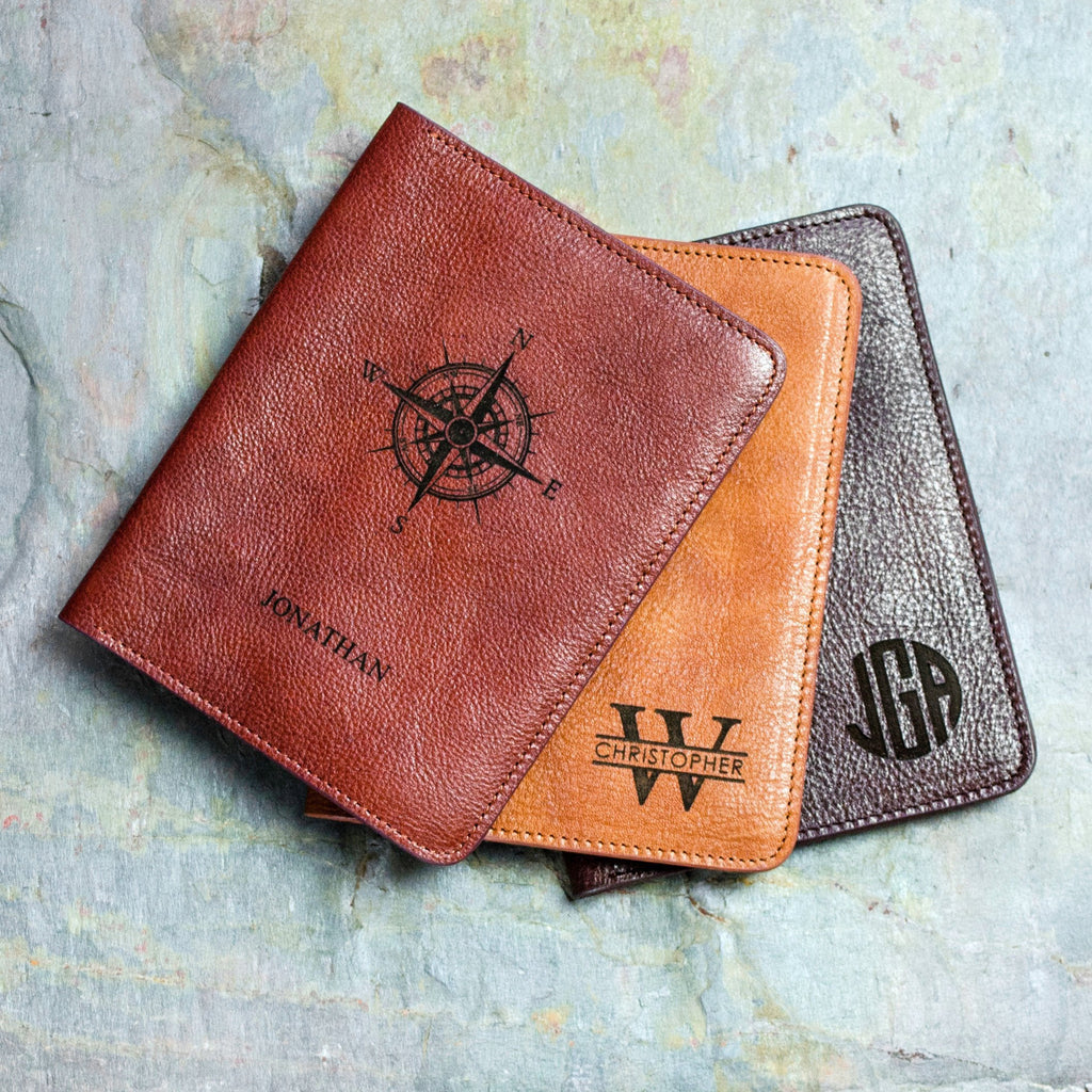 Monogram leather passport holder ash