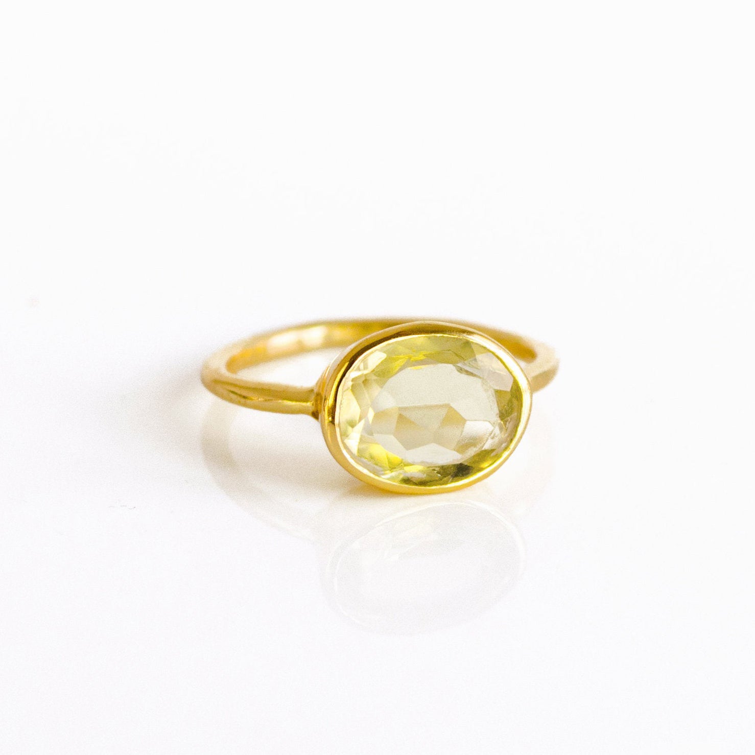 Lemon Quartz Oval Bezel Set Ring