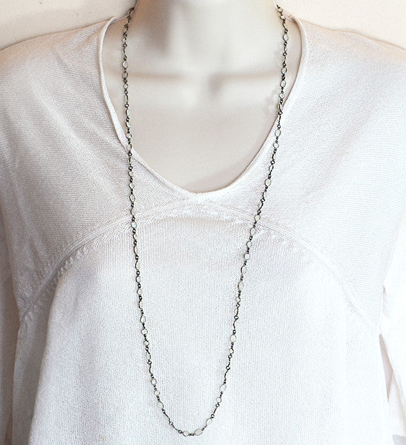 Rainbow Moonstone long  station necklace - June Birthstone