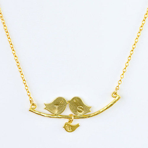 Personalized Family Lovebirds on a branch baby bird charms necklace