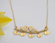Personalized Family Lovebirds on a branch baby bird charms necklace