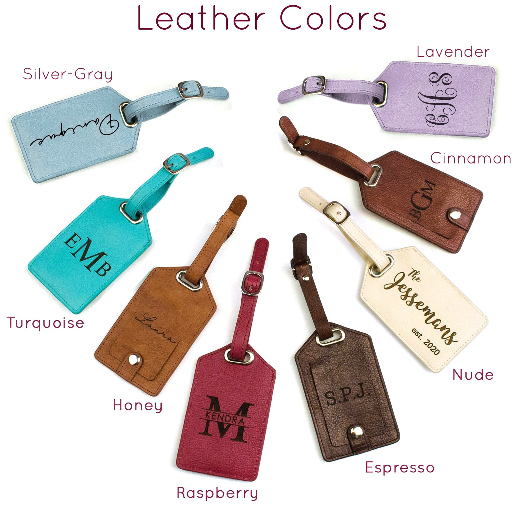 Personalized Leather Luggage Tag with Monogram or Handwriting