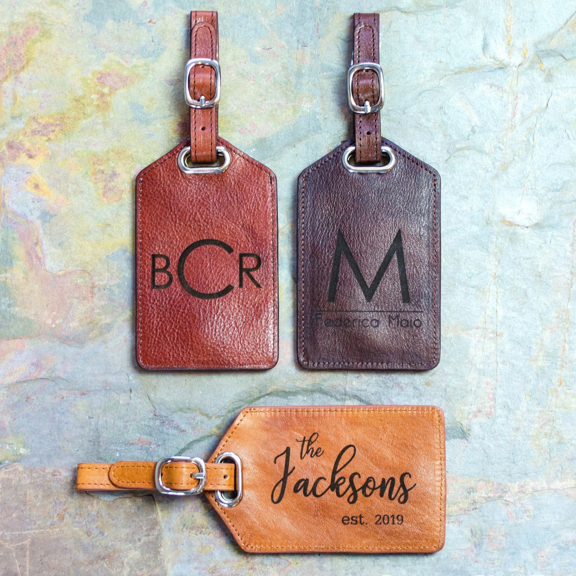 Personalized Leather Luggage Tag with Monogram or Handwriting