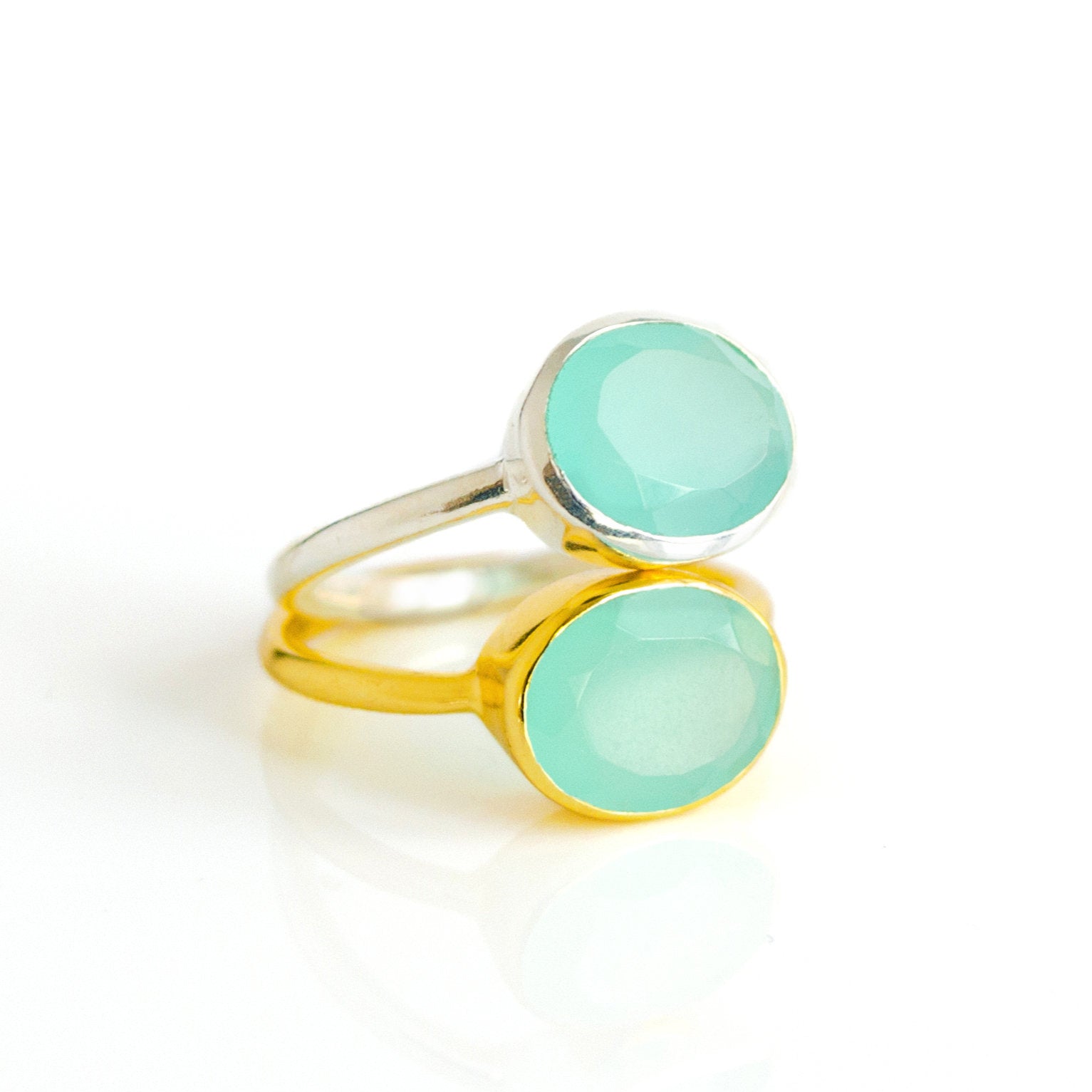 Oval Aqua Chalcedony Ring : March Birthstone