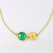 Personalized May Birthstone & Initial Charm Necklace, 925 Sterling Silver, 18k Vermeil Gold, Custom Green Onyx Station Necklace, Minimalist Emerald Onyx Gem Necklace, Christmas Gift for Her, for Women