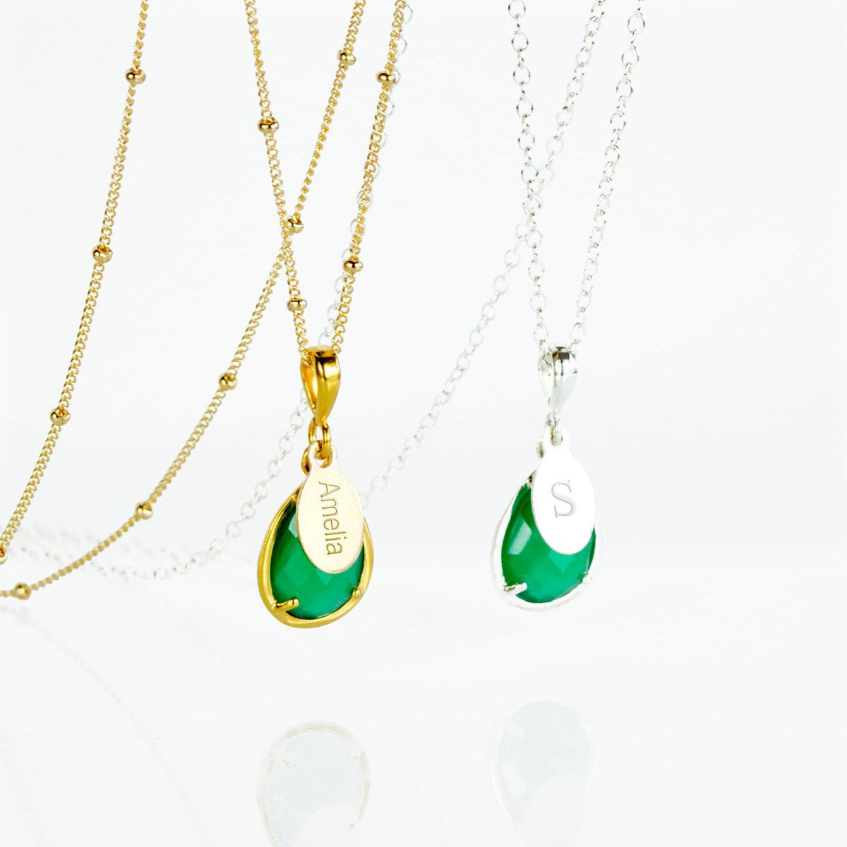 May Birthstone & Name Necklace : Green Onyx