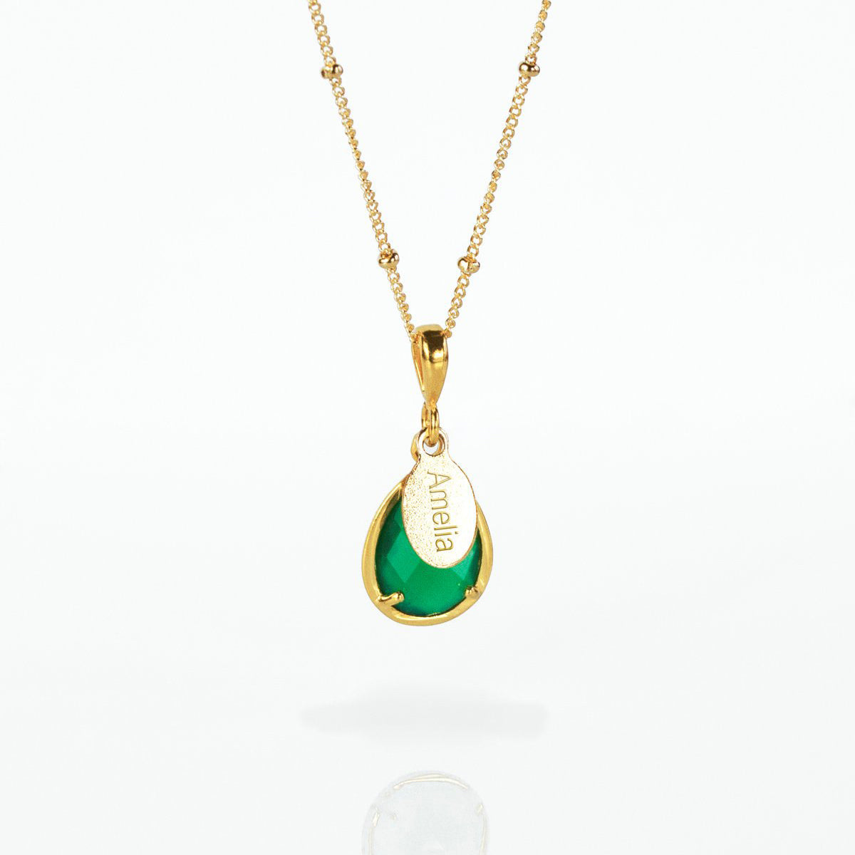 May Birthstone & Name Necklace : Green Onyx