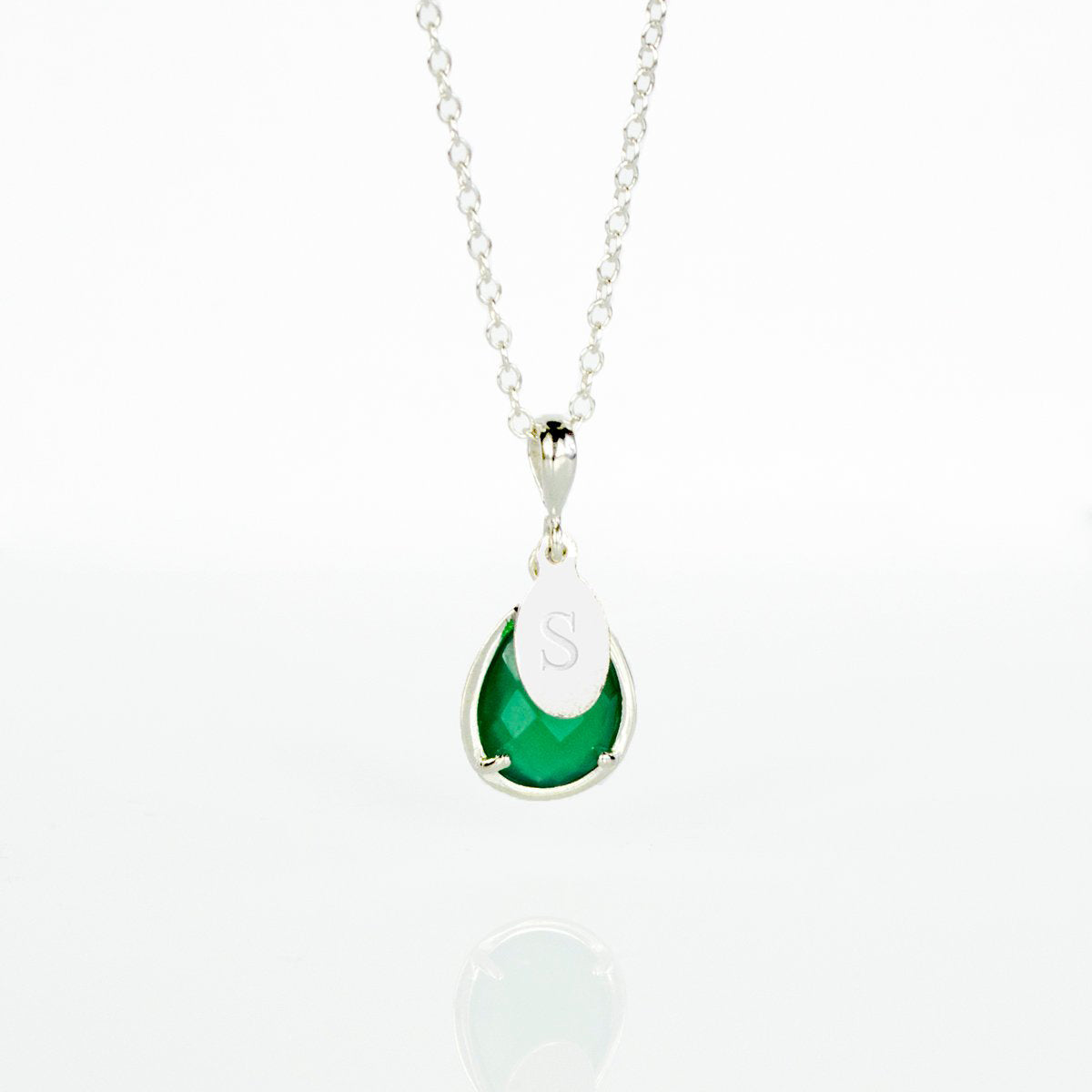 May Birthstone & Name Necklace : Green Onyx