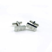 Silver pair of 3d bar cufflinks with initials. Great anniversary, wedding gift prom, promotion or any holiday gift. steel anniversary, silver anniversary, gold anniversary, gift box. gift giving ready. gift ready. mens anniversary gifts, gifts for men, christmas gifts for him, valentine's day gifts for men, gift for husband, gift for fiance, father's day gift, birthday gift, wedding anniversary gift, wedding party gift, father of the groom gift, father of the bride gift, gift for grandfather