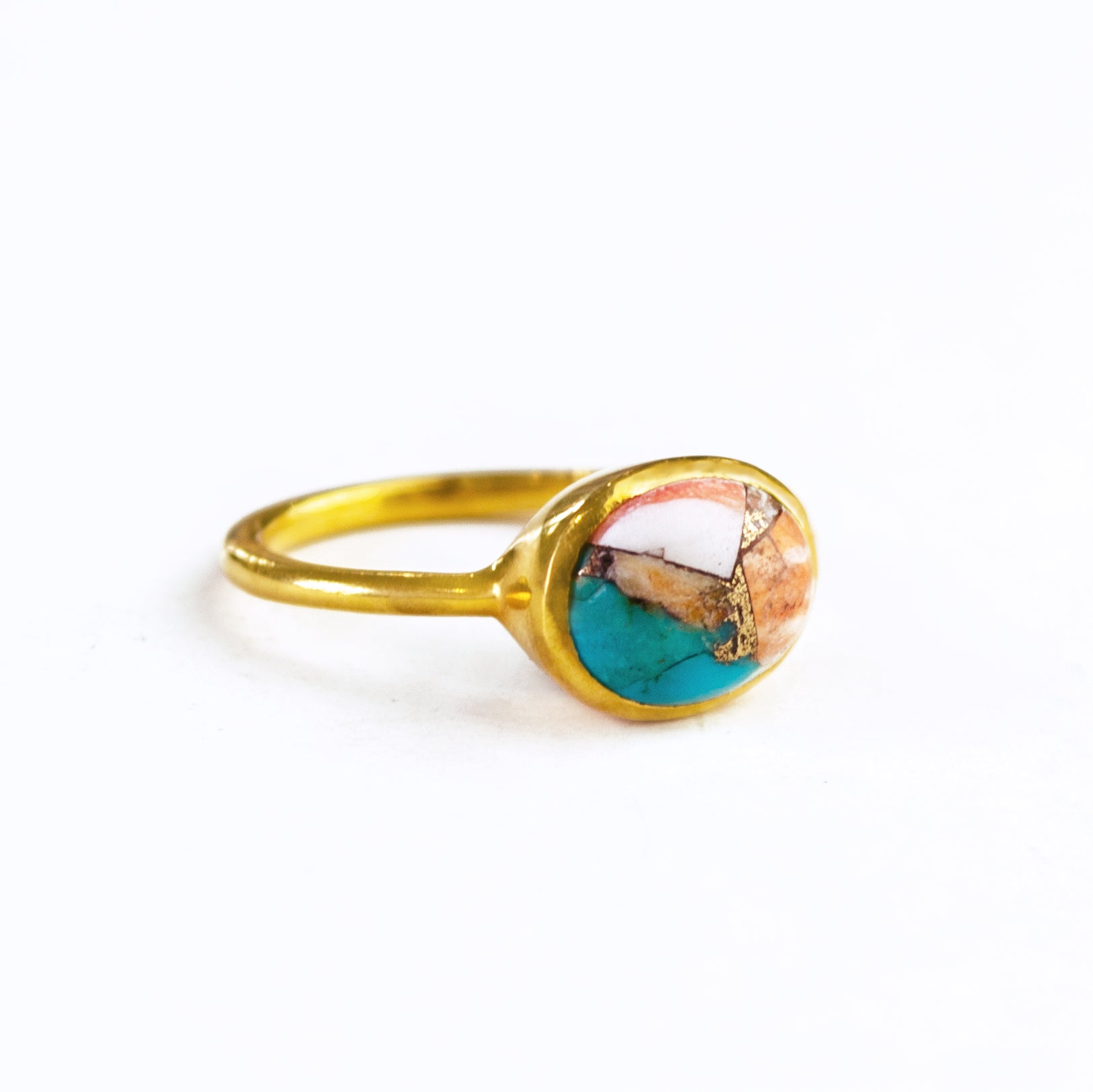 gold plated Oval mohave copper turquoise and rose gold jewelry, december birthstone ring, blue purple gemstone, Bezel set, Sterling silver or gold, faceted ring, december gift
