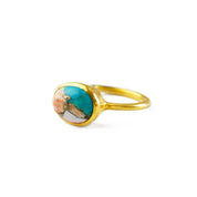 gold plated Oval mohave copper turquoise and copper turquoise rings rose gold jewelry, december birthstone ring, blue purple gemstone, Bezel set, Sterling silver or gold, faceted ring, december gift