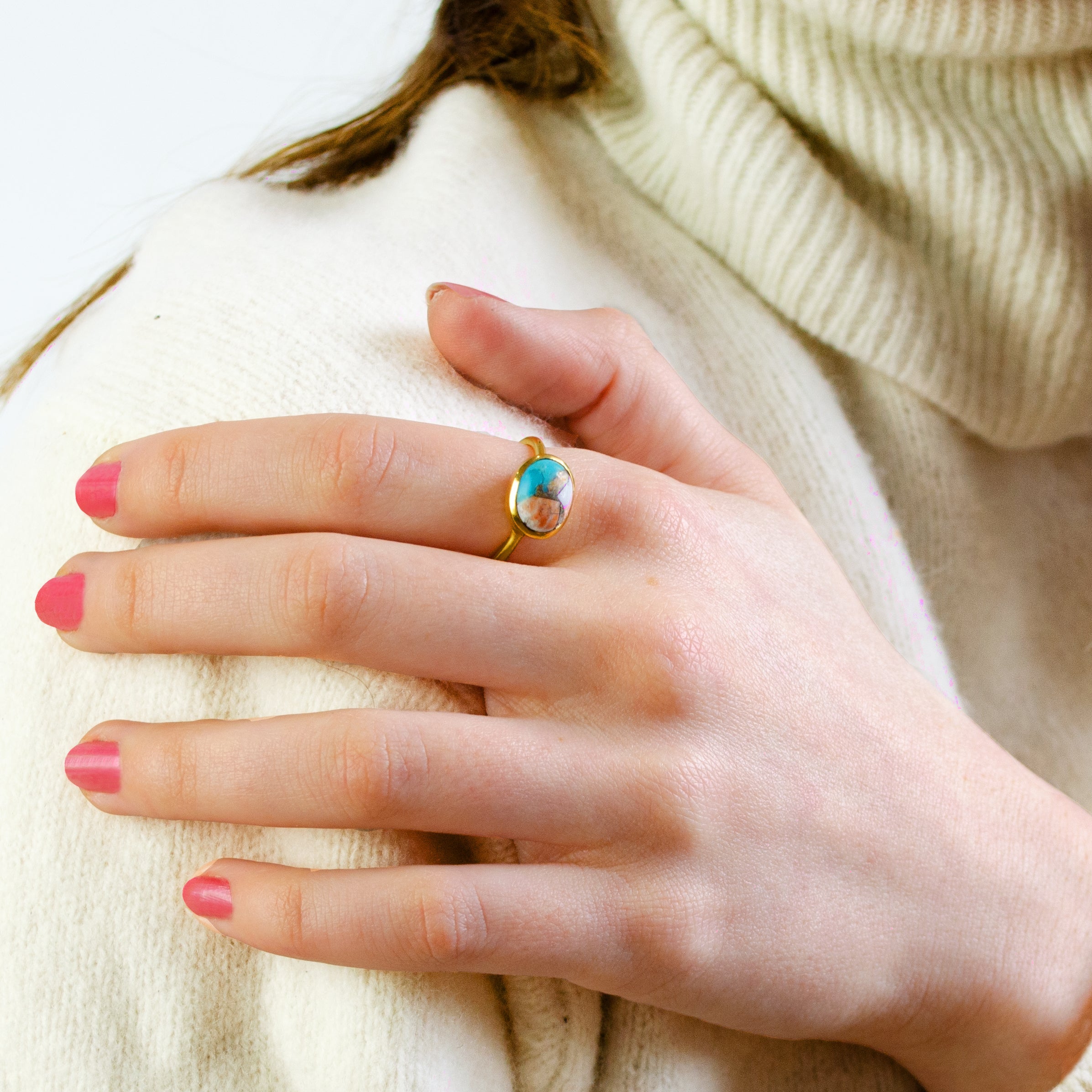 Mojave Turquoise Oval Bezel Ring December Birthstone