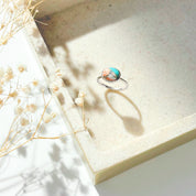 sterling silver Oval mohave copper turquoise and copper turquoise rings rose gold jewelry, december birthstone ring, blue purple gemstone, Bezel set, Sterling silver or gold, faceted ring, december gift