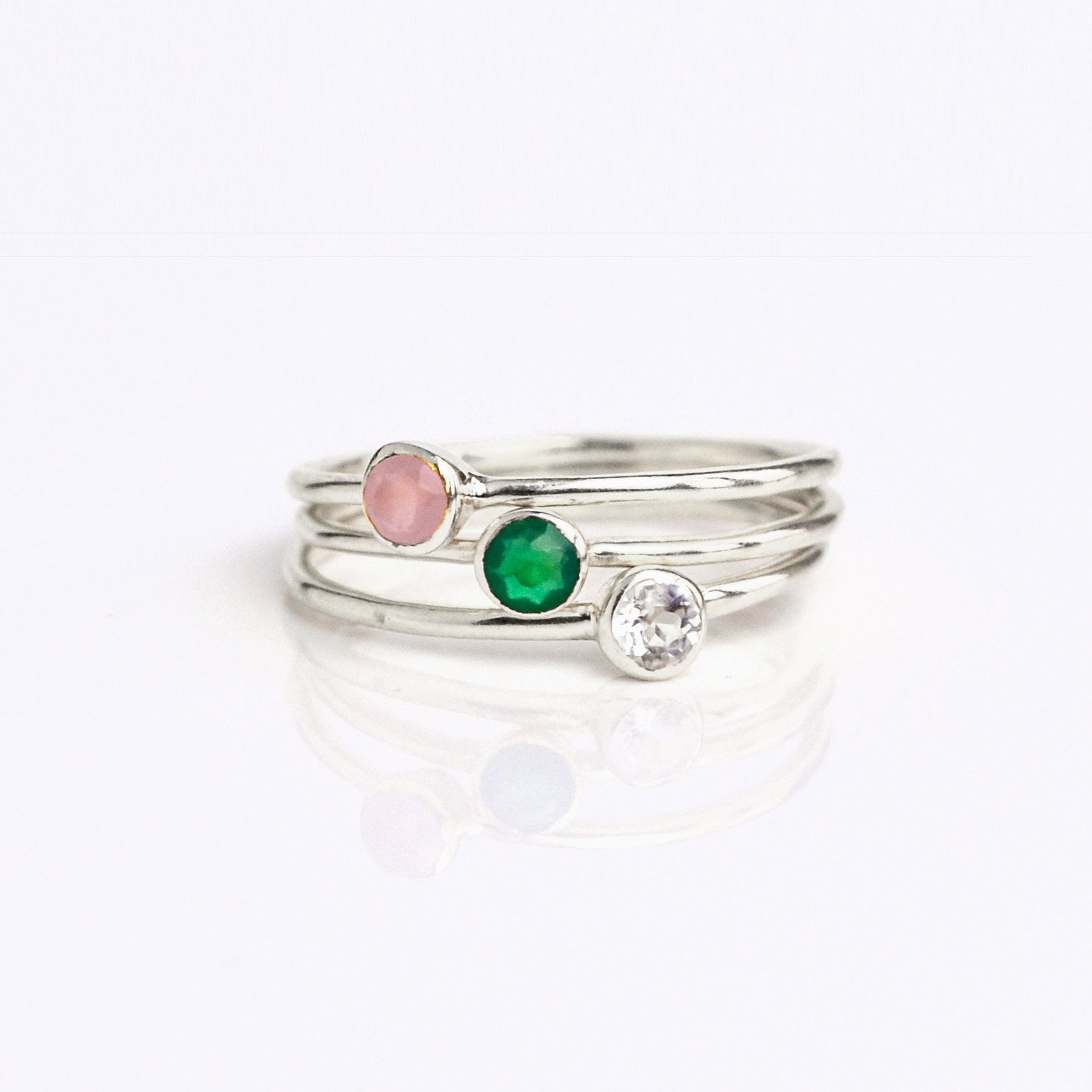 Dainty Pink Chalcedony Stacking Ring October Birthstone
