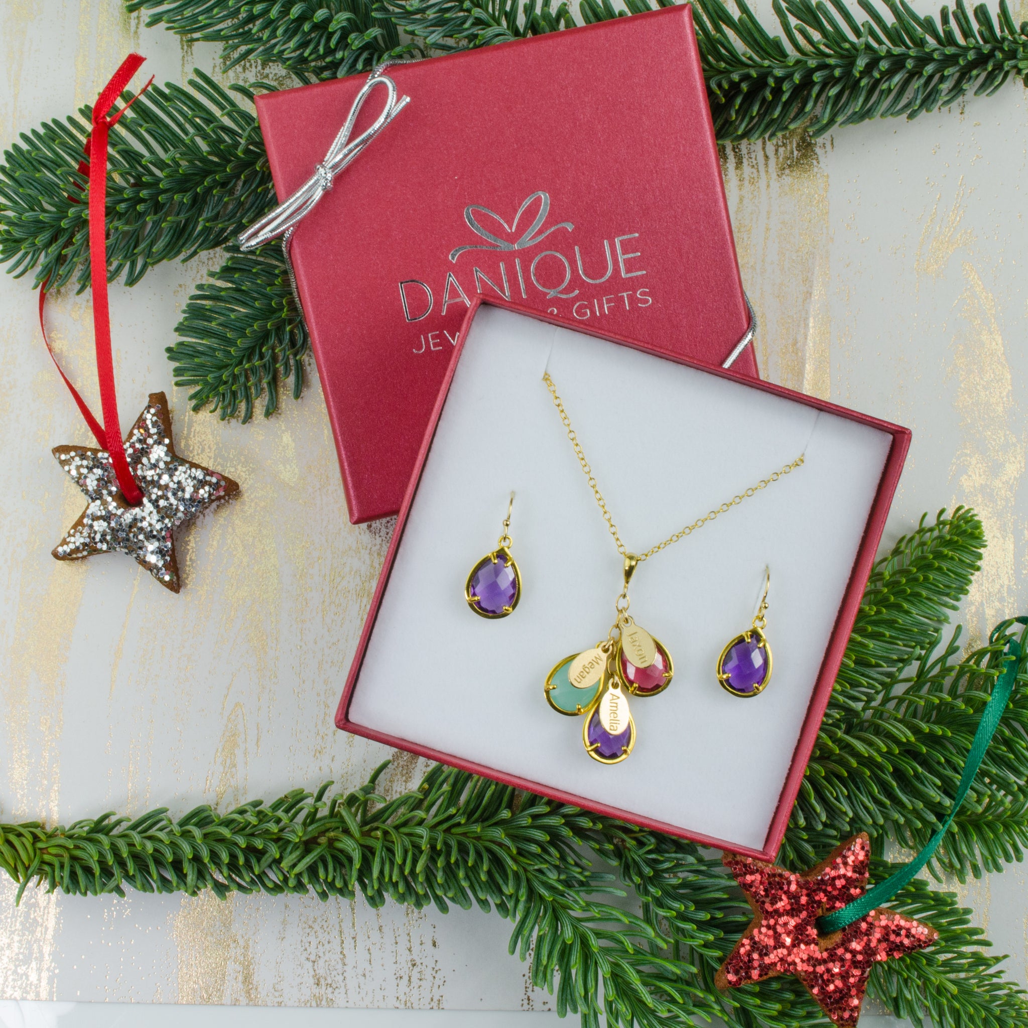Mothers Necklace with Kid s Birthstones and Names Gift Idea for Mom Danique Jewelry