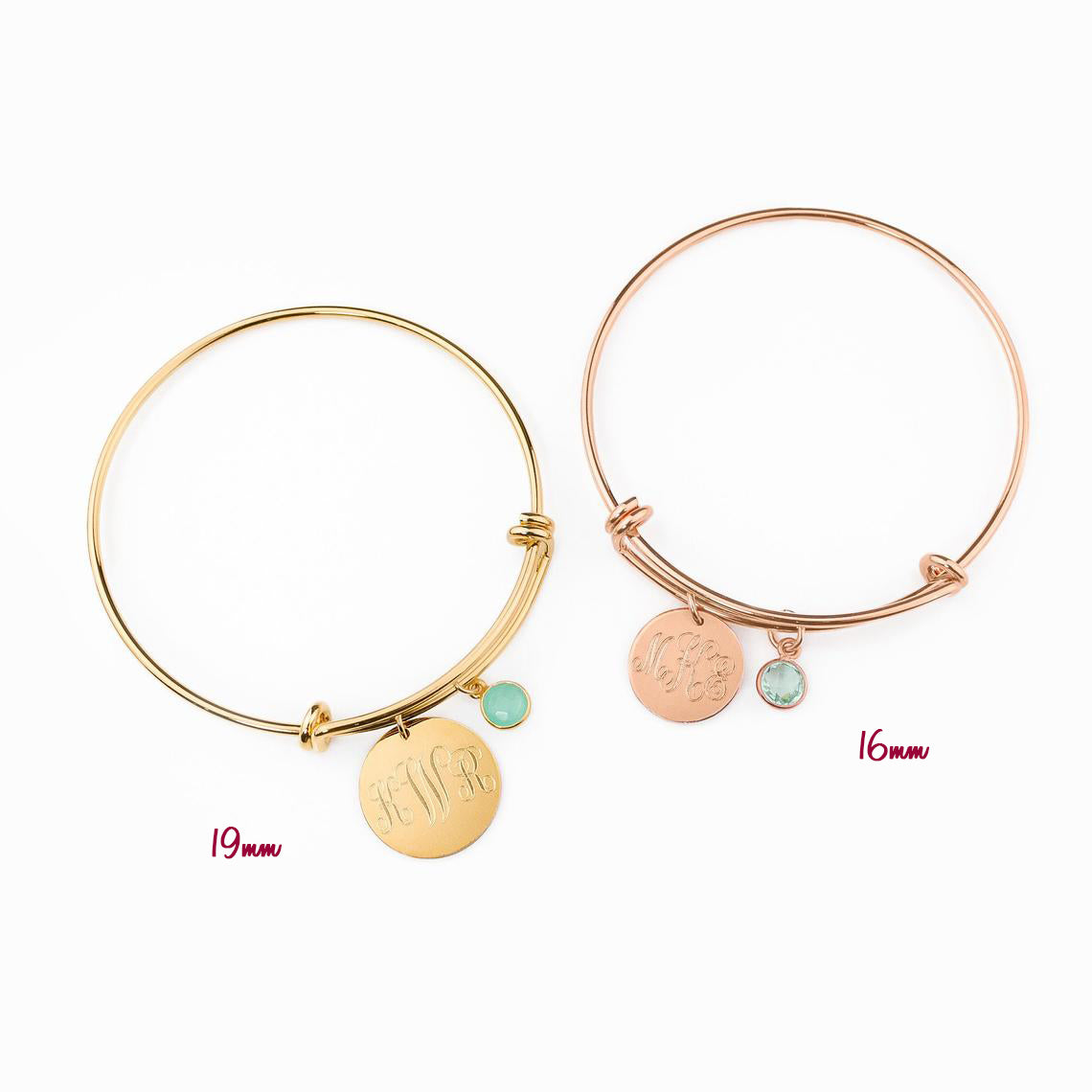 Personalized Monogram Bangle Bracelet with Birthstone Charm