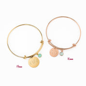 Personalized Monogram Bangle Bracelet with Birthstone Charm
