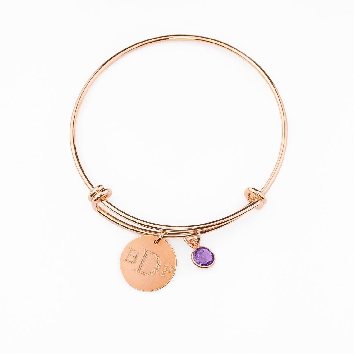 Personalized Monogram Bangle Bracelet with Birthstone Charm