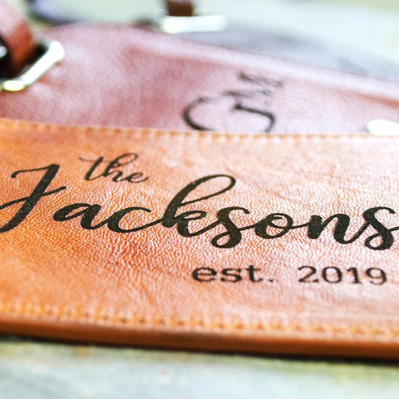 Personalized Leather Luggage Tag with Monogram or Handwriting