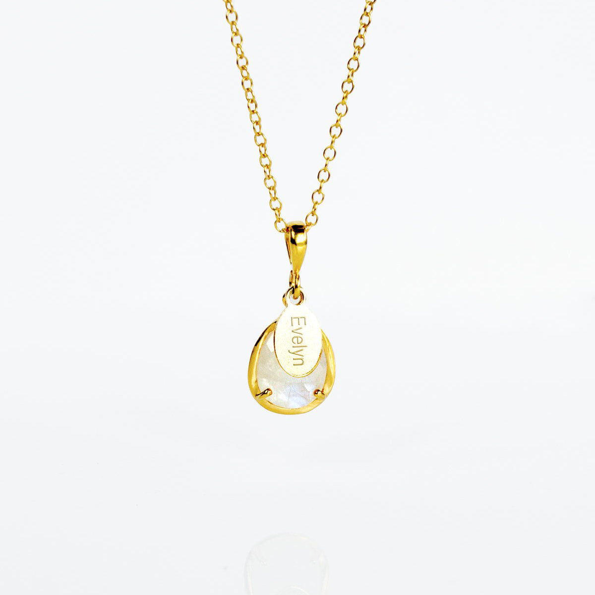 June Birthstone & Name Necklace : Rainbow Moonstone