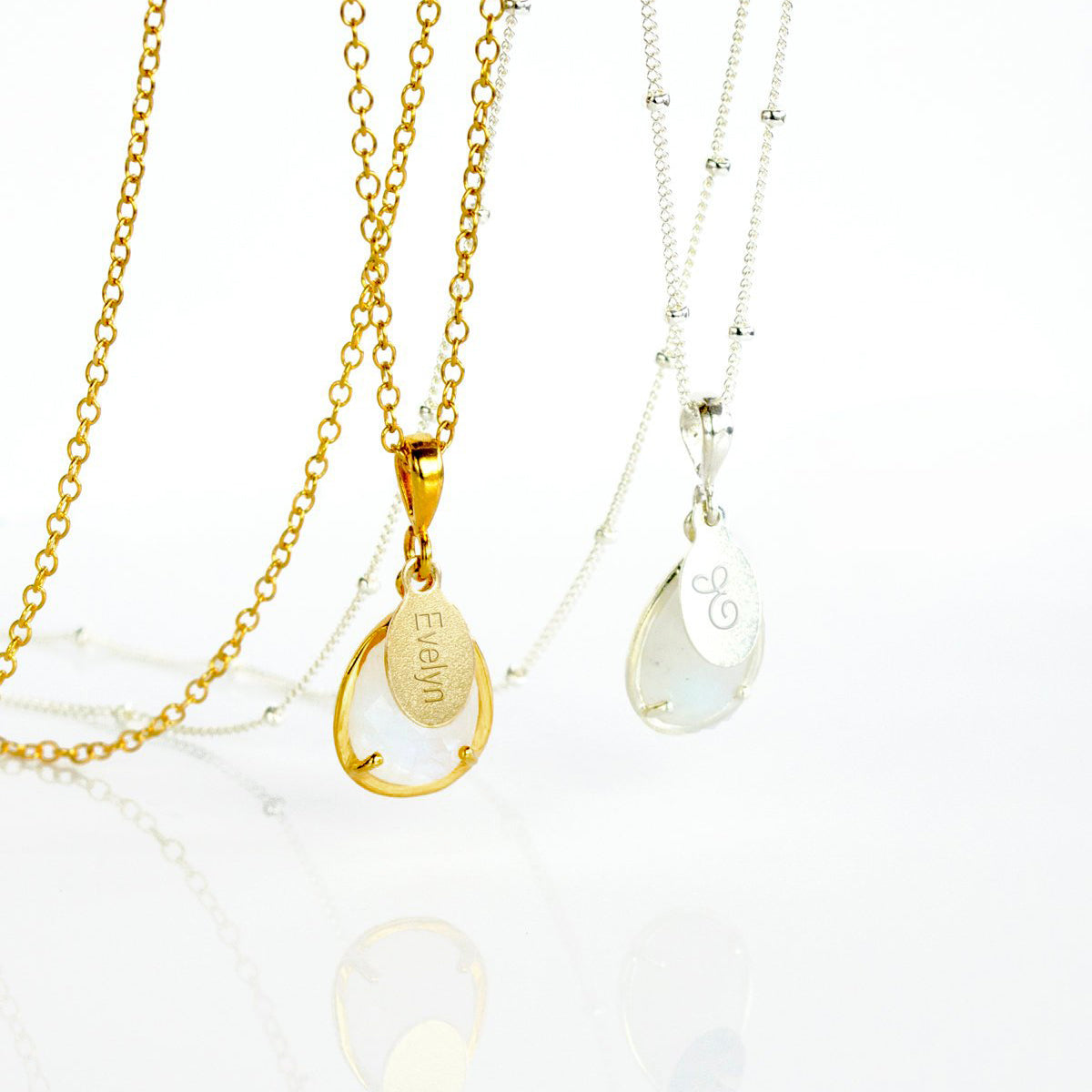 June Birthstone & Name Necklace : Rainbow Moonstone