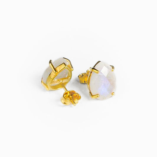 Moss Agate Teardrop Shape Prong Set Stud Earrings