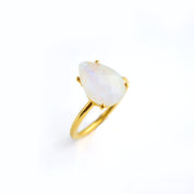Rainbow Moonstone Teardrop Prong Set Ring • June Birthstone