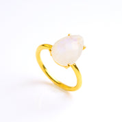 Rainbow Moonstone Teardrop Prong Set Ring • June Birthstone