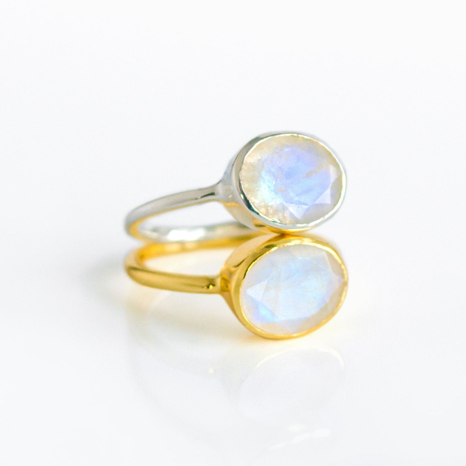 Oval Rainbow Moonstone Ring : June Birthstone