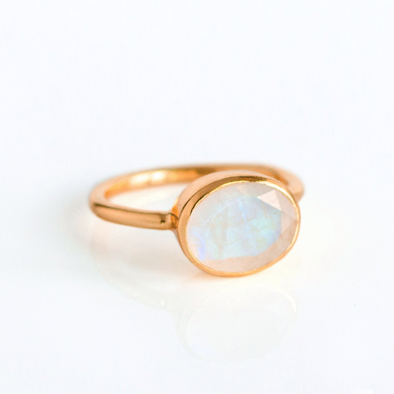 Oval Rainbow Moonstone Ring : June Birthstone