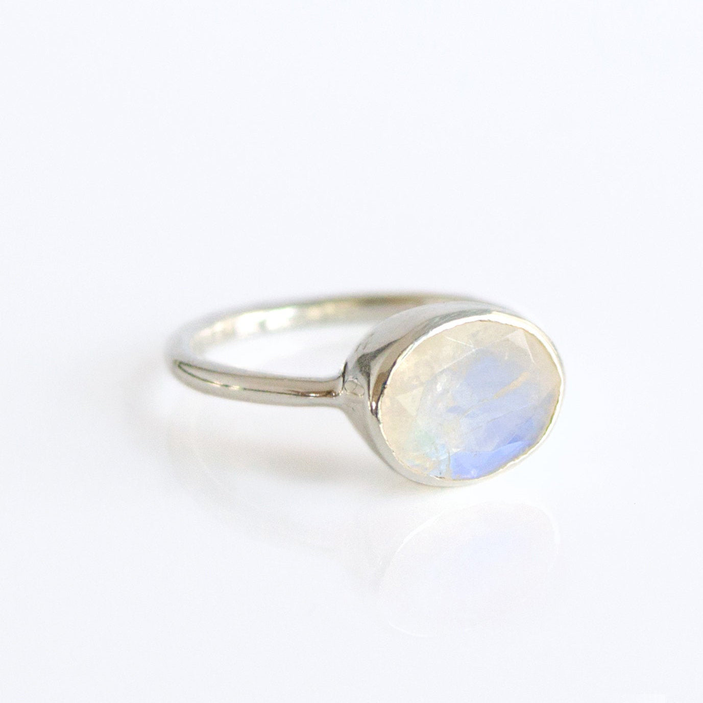Oval Rainbow Moonstone Ring : June Birthstone