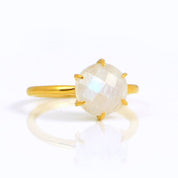 Rainbow Moonstone Round Prong Ring : June Birthstone