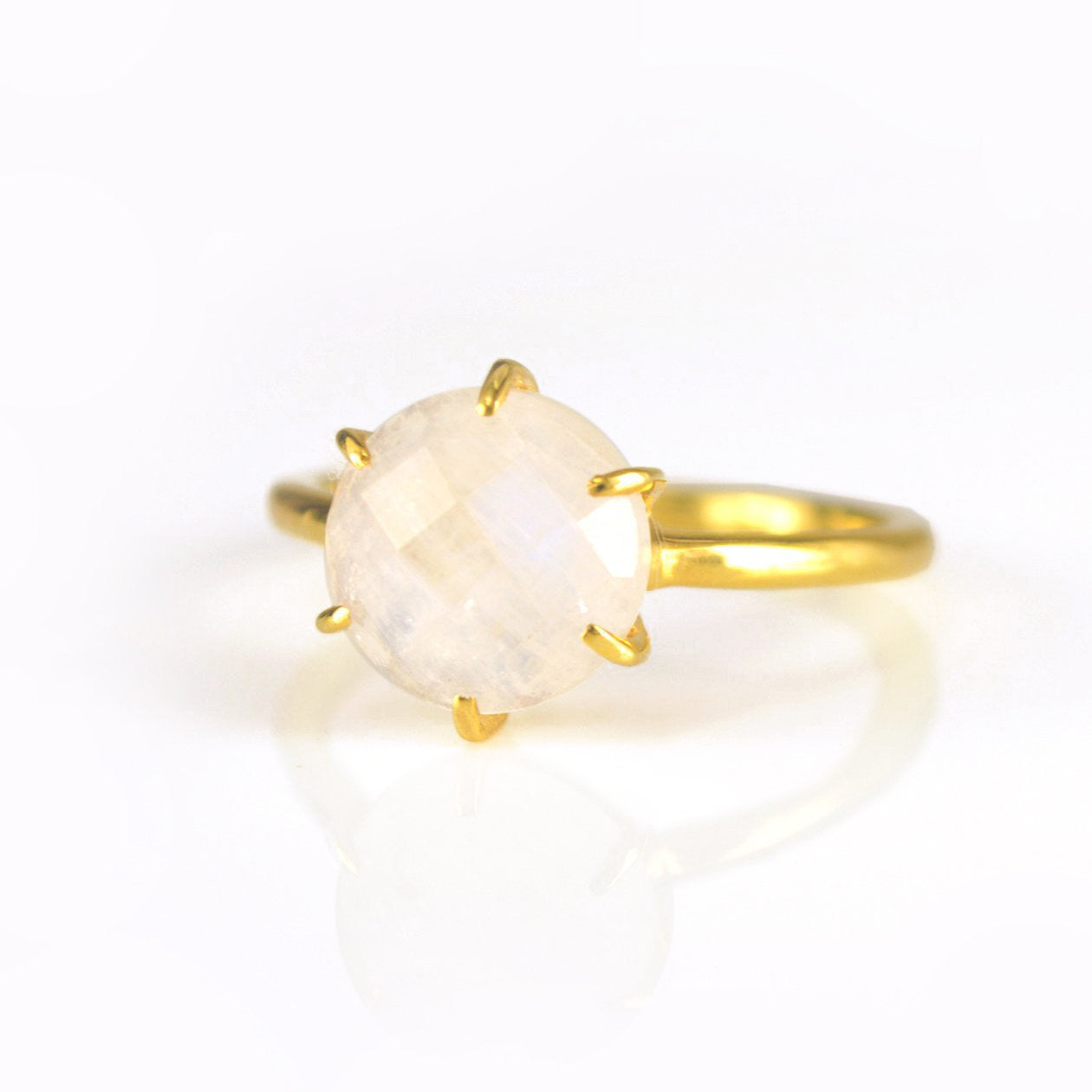 Rainbow Moonstone Round Prong Ring : June Birthstone