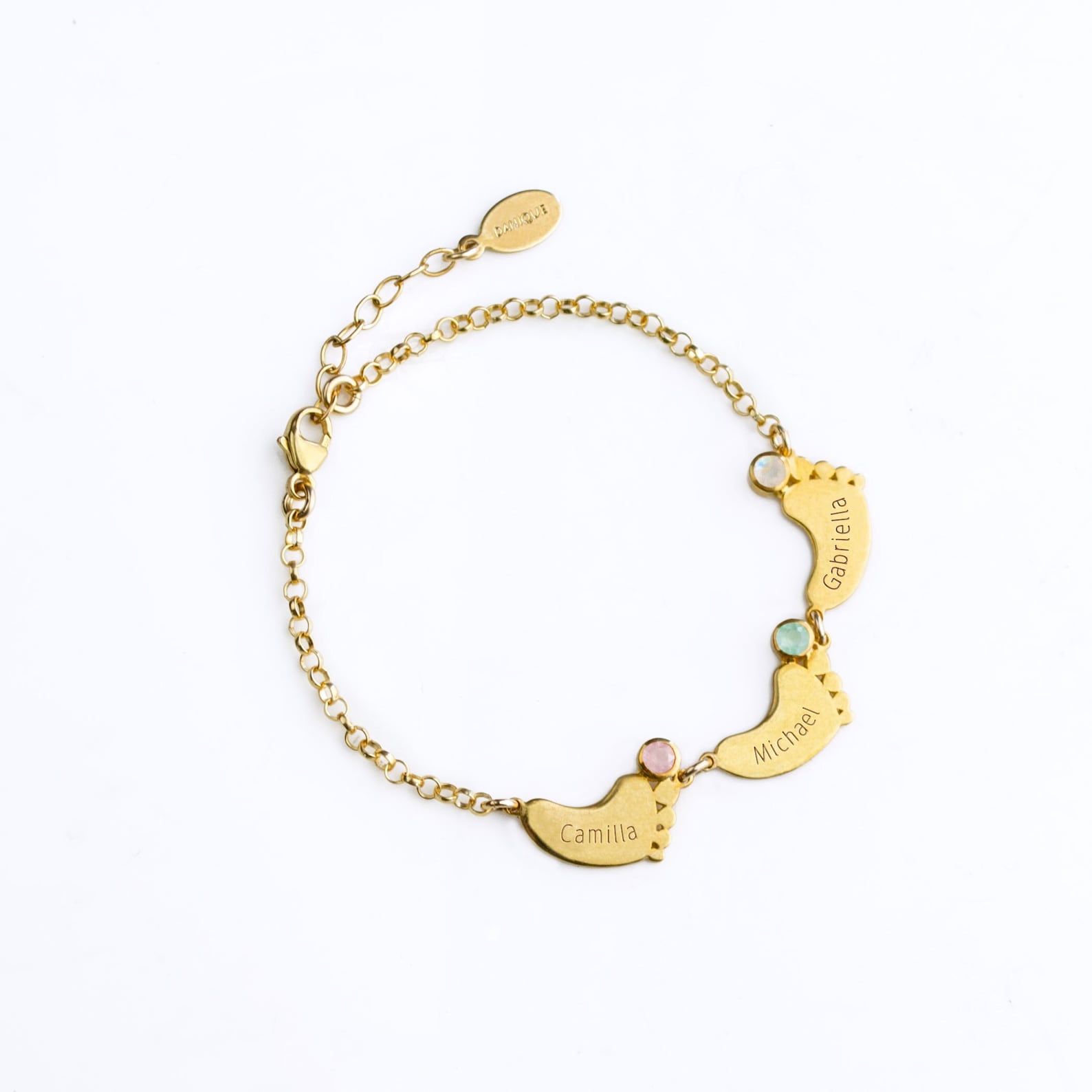 Footprint Charm Bracelet with Kid's Names and Birthstones