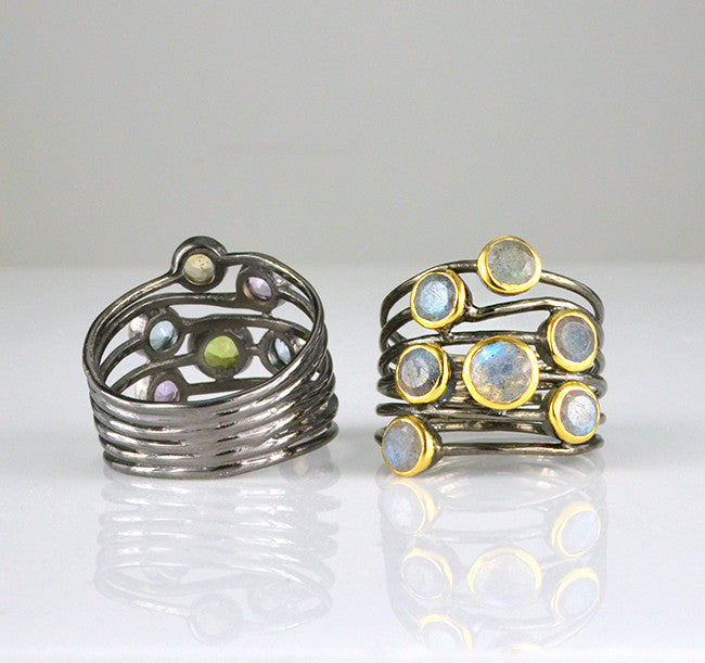アクセサリー GAGAN stone double ring labradorite Labradorite multi stone ring - mixed metal – Danique Jewelry