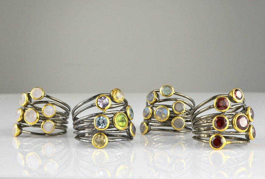 Moonstone multi stone ring - mixed metal