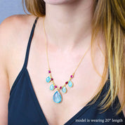Large Birthstone Cluster Necklace with Blues, Aquamarines, and Reds