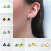 Minimalist Purple Amethyst Triangle Studs • February Birthstone
