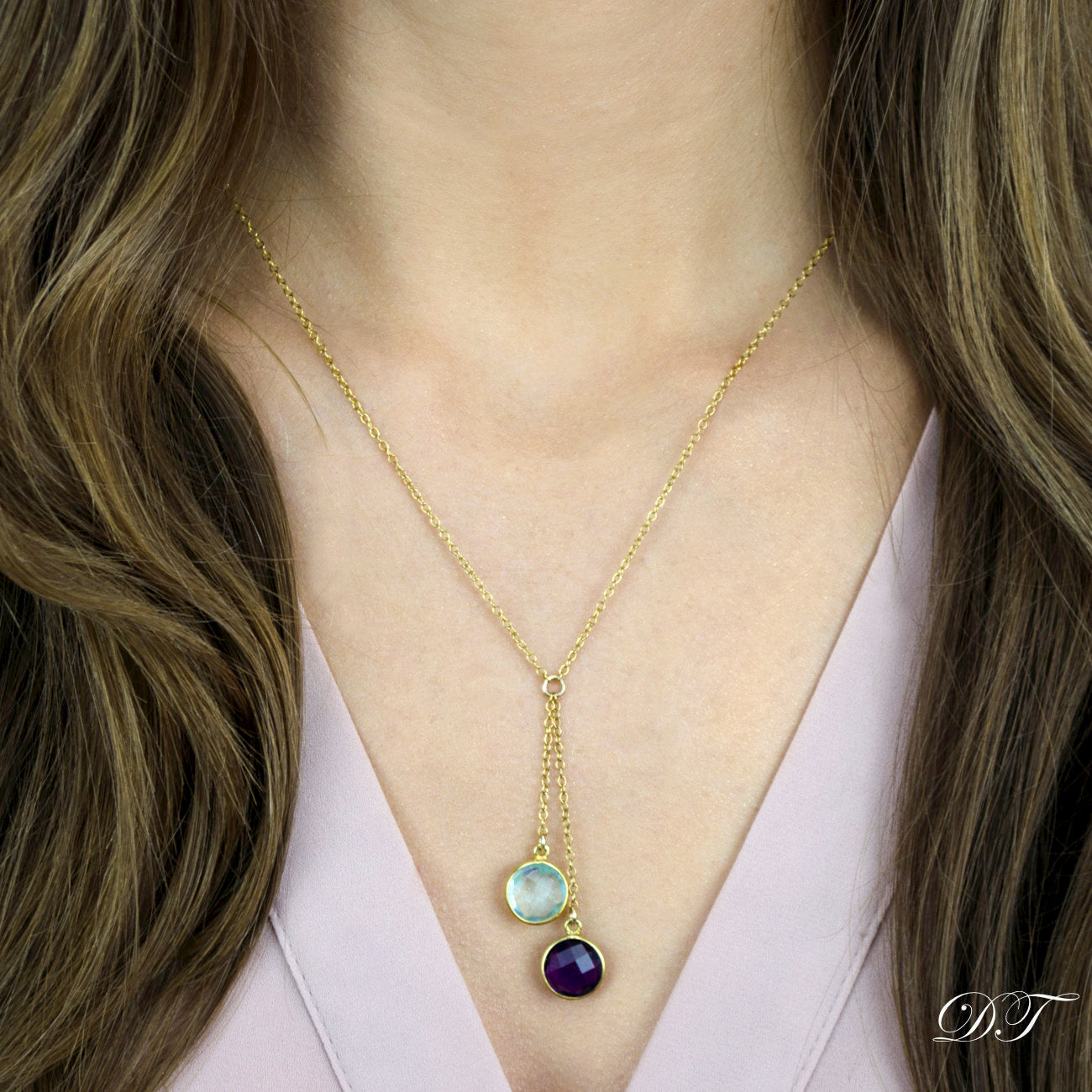 Round Birthstone Lariat Necklace