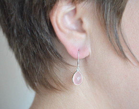 Opalite Small Teardrop Bezel Set Earrings, October Birthstone