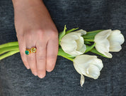Green Chalcedony oval bezel set ring - August Birthstone
