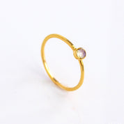 Single gold plated dainty 3mm Opalite gemstone ring. October  birthstone. On white background. 925 sterling silver, birthstone ring, stacking ring, stackable, birthstone jewelry, facet gemstone