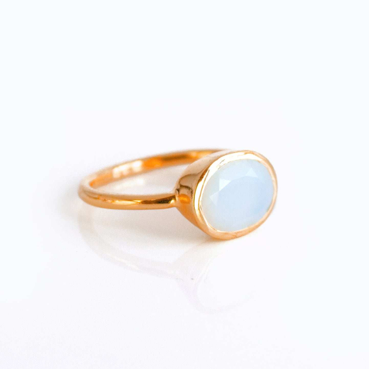 Oval Opalite Ring, Bezel Set October Birthstone Ring in Sterling Silver, Gold or Rose Gold