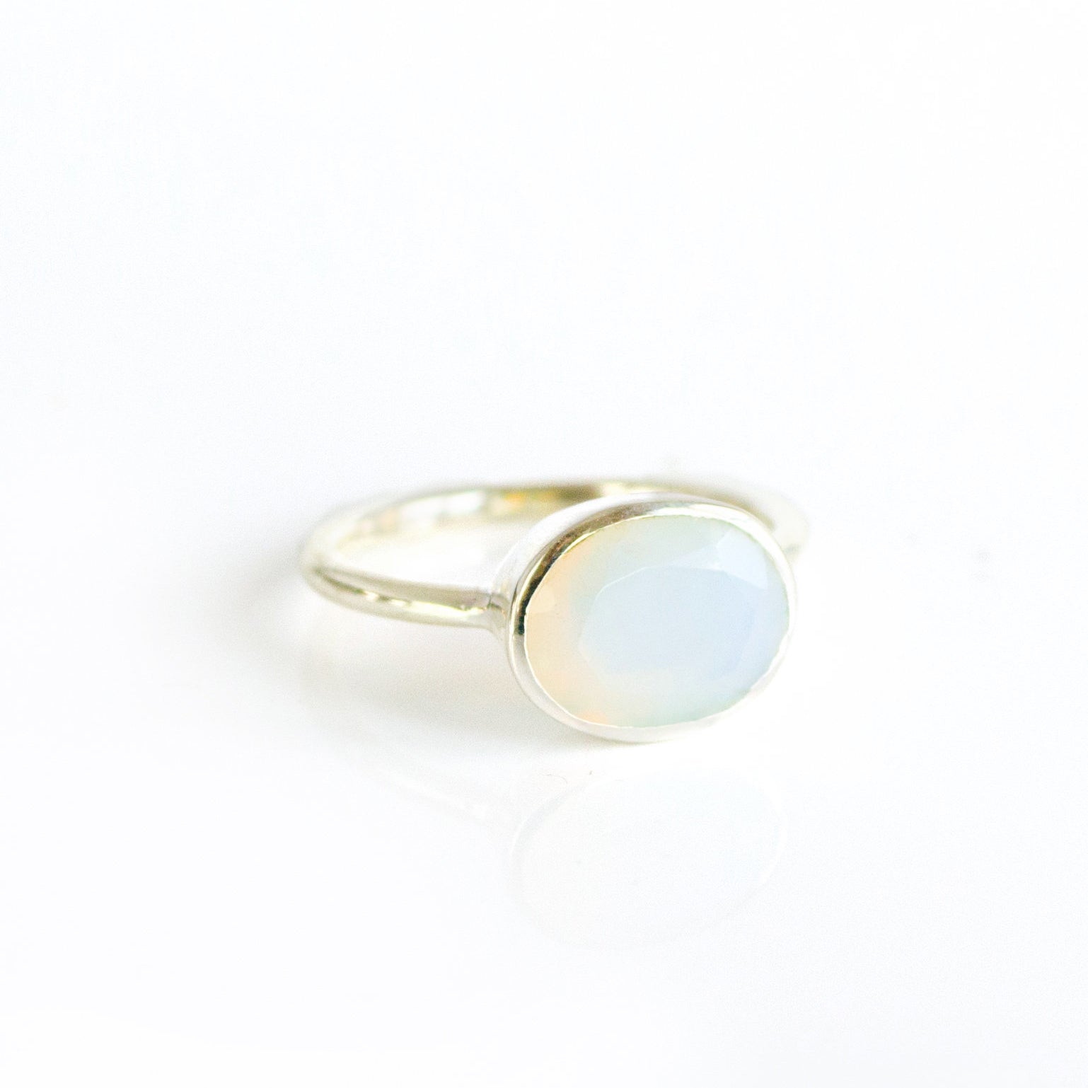 Oval Opalite Ring, Bezel Set October Birthstone Ring in Sterling Silver, Gold or Rose Gold