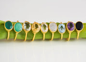 Green Chalcedony oval bezel set ring - August Birthstone